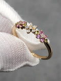Dainty Flower Wedding Band,Unique Natural Pink Sapphire Wedding Ring,Moissanite Floral Ring,Minimalist Anniversary Promise Ring for Women ANNIVERSARY