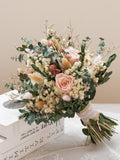 Dried Flower Bridal Bouquet : Pink Rose, Eucalyptus & Baby's Breath wedding flower