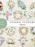 Watercolor Funeral Flowers Clipart, Soft Floral PNG Bundle for Memorial Programs and Sympathy Cards, 22 High Resolution Transparent Images sympathy flower