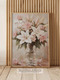Pink & White Flower Bouquet Oil Painting | Wedding Anniversary Wall Art | Vintage Romantic Spring Flowers Print | PRINTABLE Digital BB 00373 Love Romance Flower
