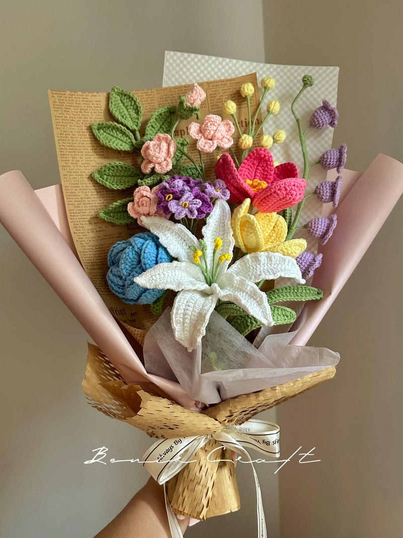 Mother's Day Gift, Handmade Crochet Flower Bouquet, Home Decor, Forever Flower, Rose Lily, Mom, Wife, Wedding, Birthday, Gift For Her FLOWER DELIVERY