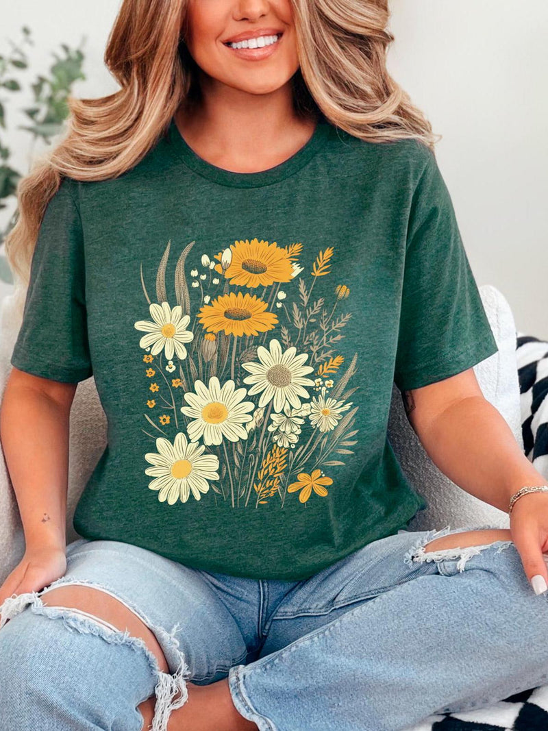 Floral Shirt - Boho Cottagecore Tee - Botanical Floral Shirt - Wildflower T-Shirt - Gift For Her - Plant Shirts - Vintage Pressed Flowers birthday flower