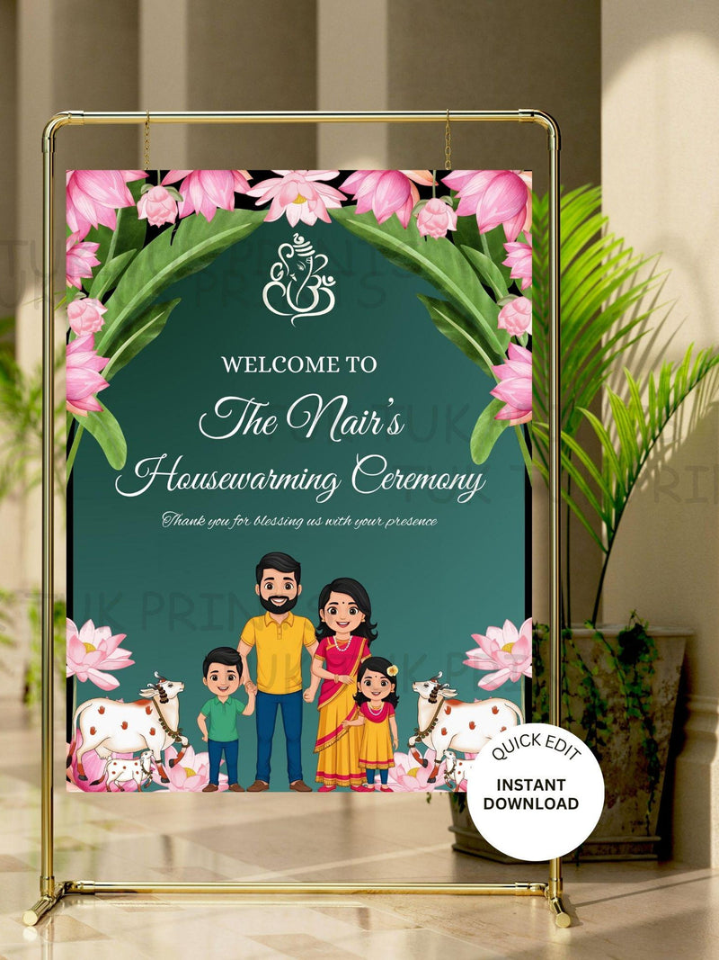 Pichwai Indian Housewarming Sign: Gruhapravesha Welcome (Digital Download) house warming flower
