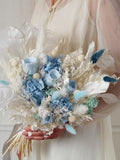 White & Light Blue Dried Natural Flowers Rustic bohemian Wedding Bridal Flower Bouquet,Artificial Faux Wedding,Bridal/bridesmaids bouquets wedding flower