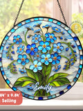 Personalized Forget Me Not Botanical Stained Glass Suncatcher, Memorial Sympathy Window Hanging Decor, Mothers Day Present For Mom, Grandma sympathy flower