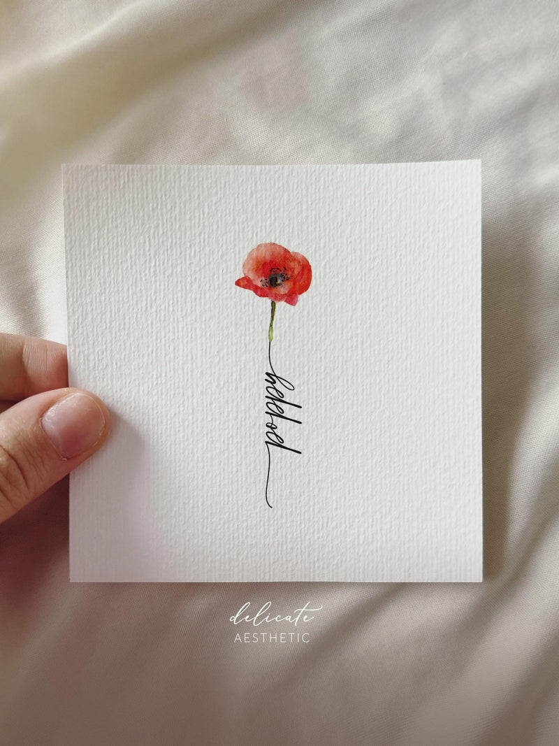 Poppy - Personalized miniature art print based on an original watercolor - Birth month August - DelicateAesthetic birthday flower