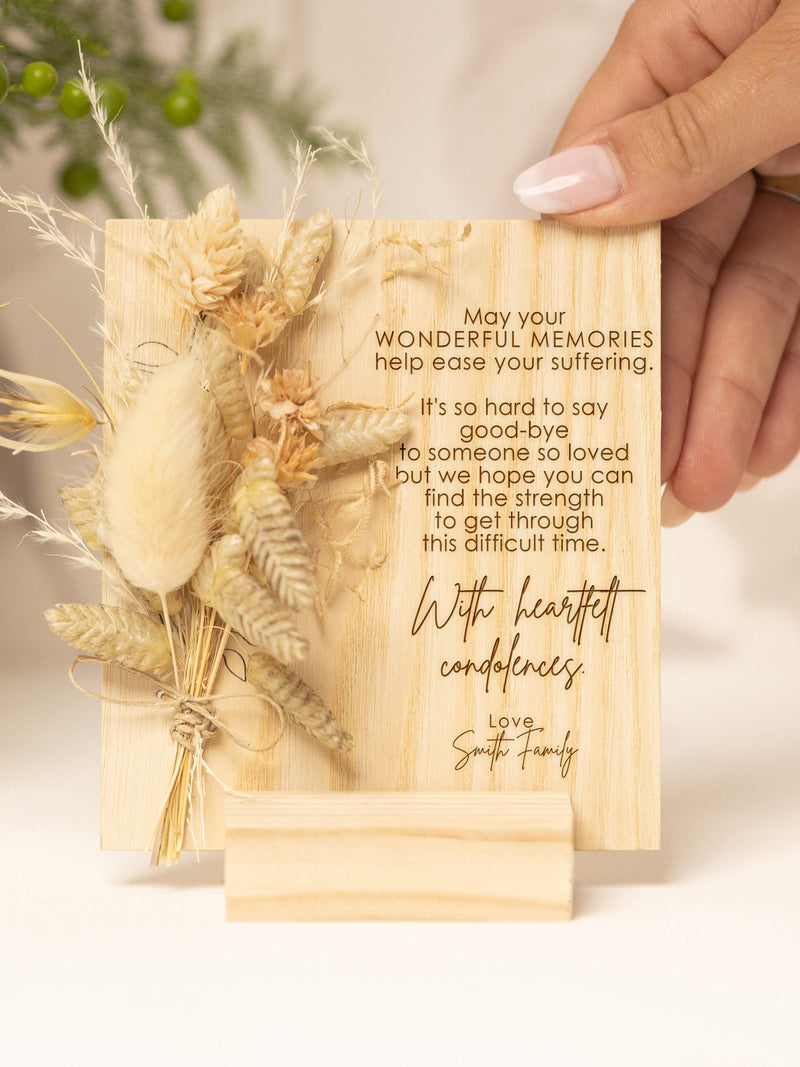Sympathy Gift: Dried Flower Bouquet Card - Engraved Wood or Paper sympathy flower