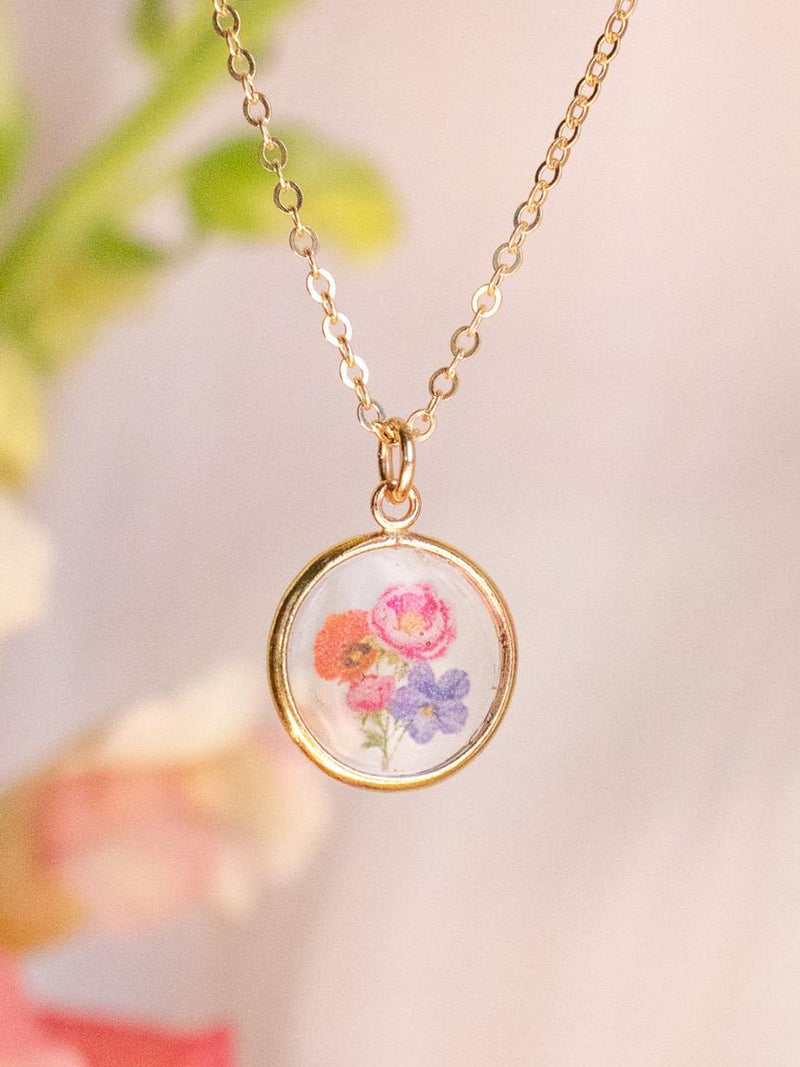 Birth Flower Family Bouquet Necklace | Necklace for Mom | Resin Flower Necklace | Birthflower Gift | Mother Day Gift For Mom Bouquet