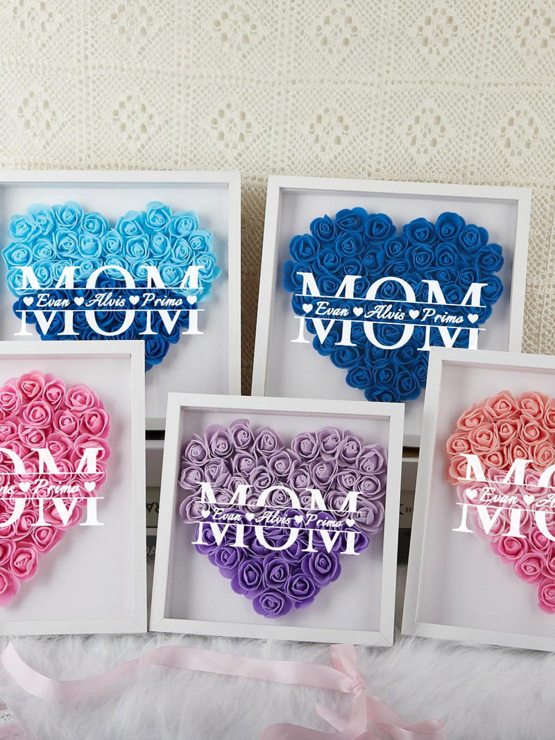 Mom Personalized Flower  Shadow Box with Light,Roses Shadowbox with Names,Custom Frame Gift for Mother's Day,Mothers Day Gift Box ANNIVERSARY