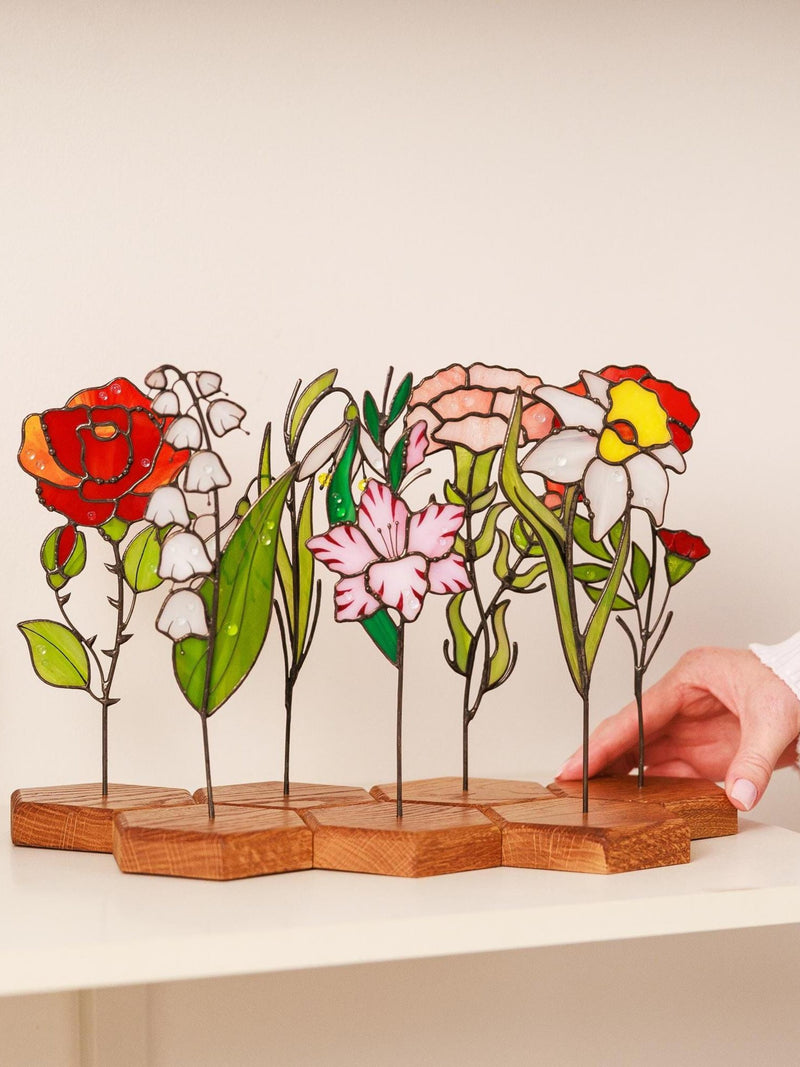 Stained Glass Birth Month Flower, Birthday Gift for Her birthday flower