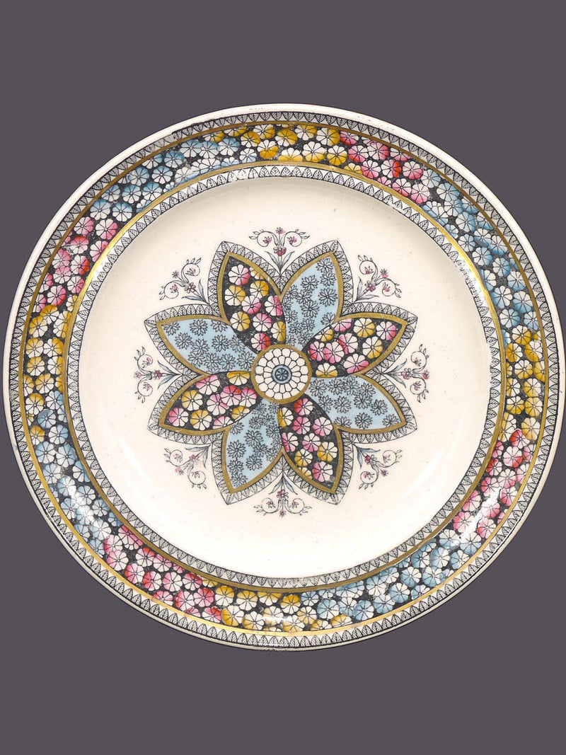 Antique Victorian-age Copeland Spode Primrose Multicolor Starflower dessert, side plate made in England. flower spore