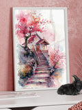 Watercolor Style Botanical Pink House Wall Art or Canvas, Modern Floral Poster, Aesthetic Pink Fancy House Print, Perfect House Warming Gift house warming flower