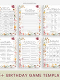 Editable Wildflower Birthday Game Bundle Floral Fun Birthday Games Template Printable, 20th 30th Birthday, Garden Party Game Activity birthday flower
