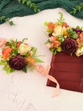 Hot orange burgundy ivory Floral corsage prom Maroon floral boutonniere prom Pocket flower groom Wedding flower corsage bridesmaids Burgandy wedding flower
