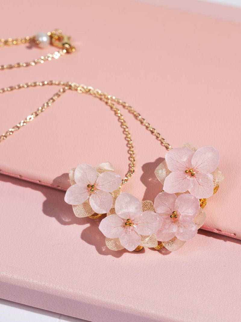 Amelia Pink Hydrangea Necklace, Handmade Real Flower Wedding Bridal Floral Necklace Gift, Birth Flower Necklace, Unique Gift for her ANNIVERSARY