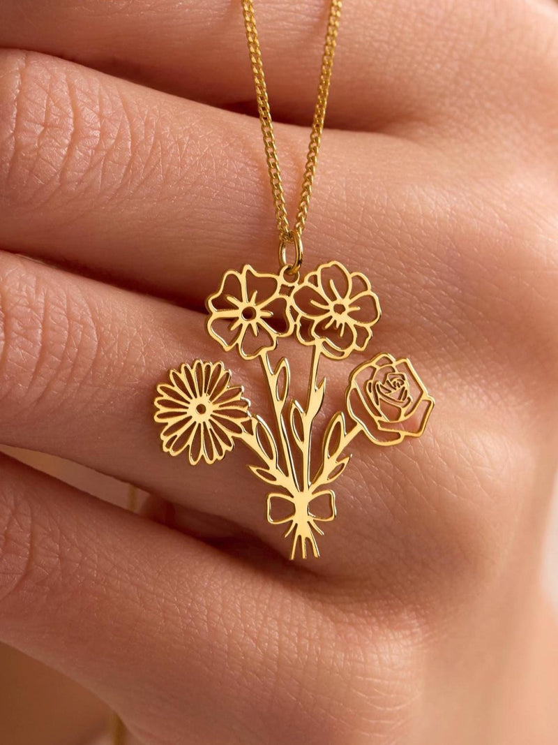 Family Birth flower Necklace, Multiple Birth Flower Bouquet Necklace, Personalized Jewelry, Birth Month Flower Necklace, Mothers Day Gift birthday flower
