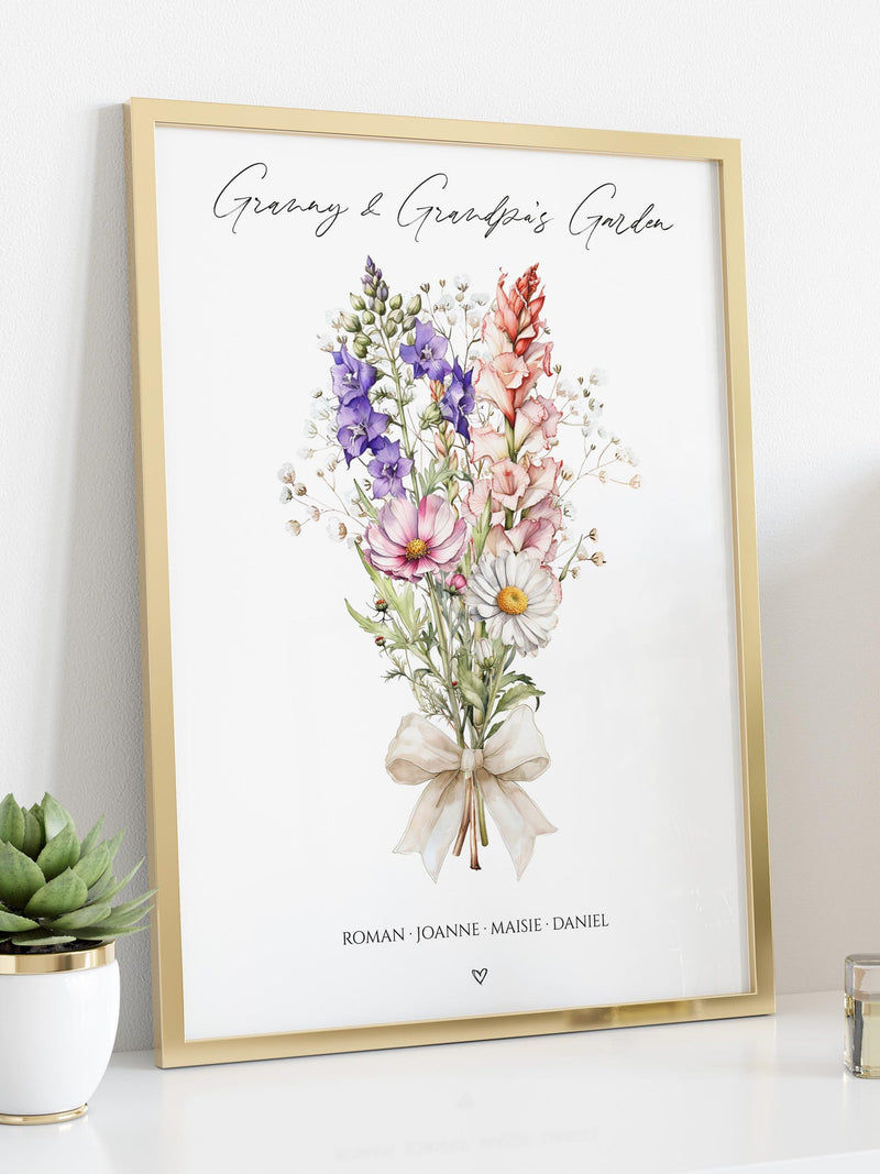 Personalised Birth Flowers Mum's Bunch Print, Grandma's Bunch, Mother's Day Gift, Personalised Family Print, Garden Print, Mum Nana Grandma birthday flower