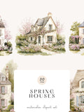 Watercolor Floral House Clipart Ð Cottage Home Art, Digital Download house warming flower