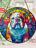 Custom Pet Portrait Glass Suncatcher, Dog Cat Portrait Memorial Stained Glass Suncatcher, Sympathy Gift For Pet Lover, Bulldog Gift, Dog Mom sympathy flower