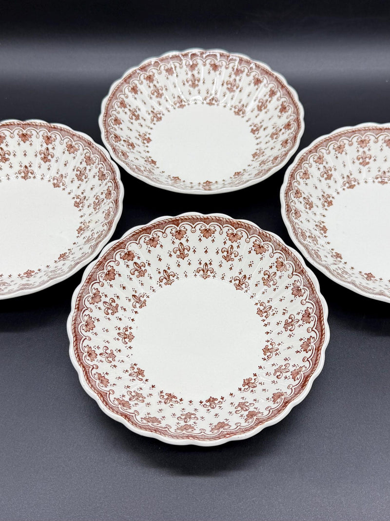 Spode Fleur De Lys Brown 5" Fruit Dessert Bowls (Set of 4) England flower spore