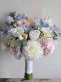 Pastel Blue Pink Peach Wildflowers Bridal Bouquet, Spring Summer Wedding Bouquets, Ranunculus, Rose, Daisies, Lilacs, Real Touch Flowers Bouquet