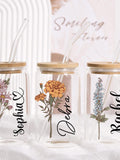 Custom Birth Flower Tumbler With Name, Bridesmaid Proposal, Birth Flower Glass, Coffee Cup, Mothers Day, Gifts for Her, Party Favor ANNIVERSARY