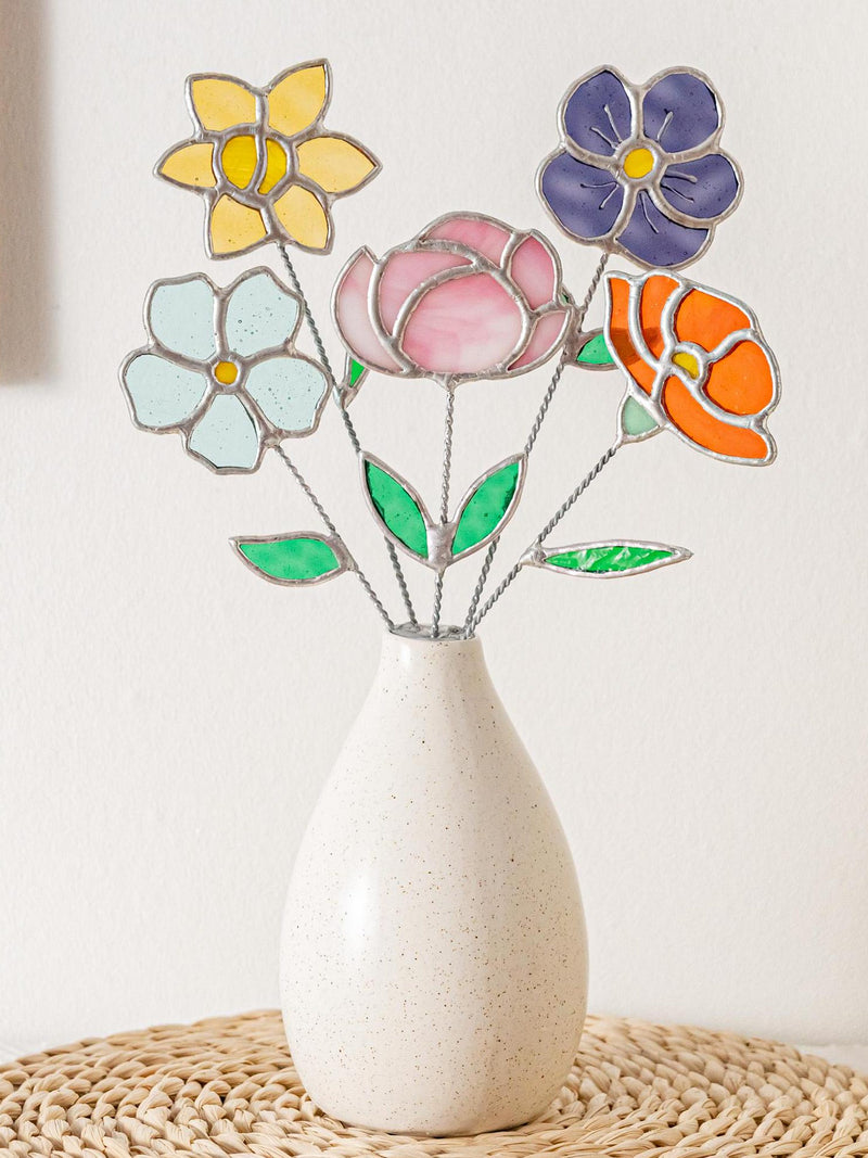 Stained Glass Birth Month Flower For Unique Plant Decor Accent Unique Gift for Mom   Q11 ANNIVERSARY