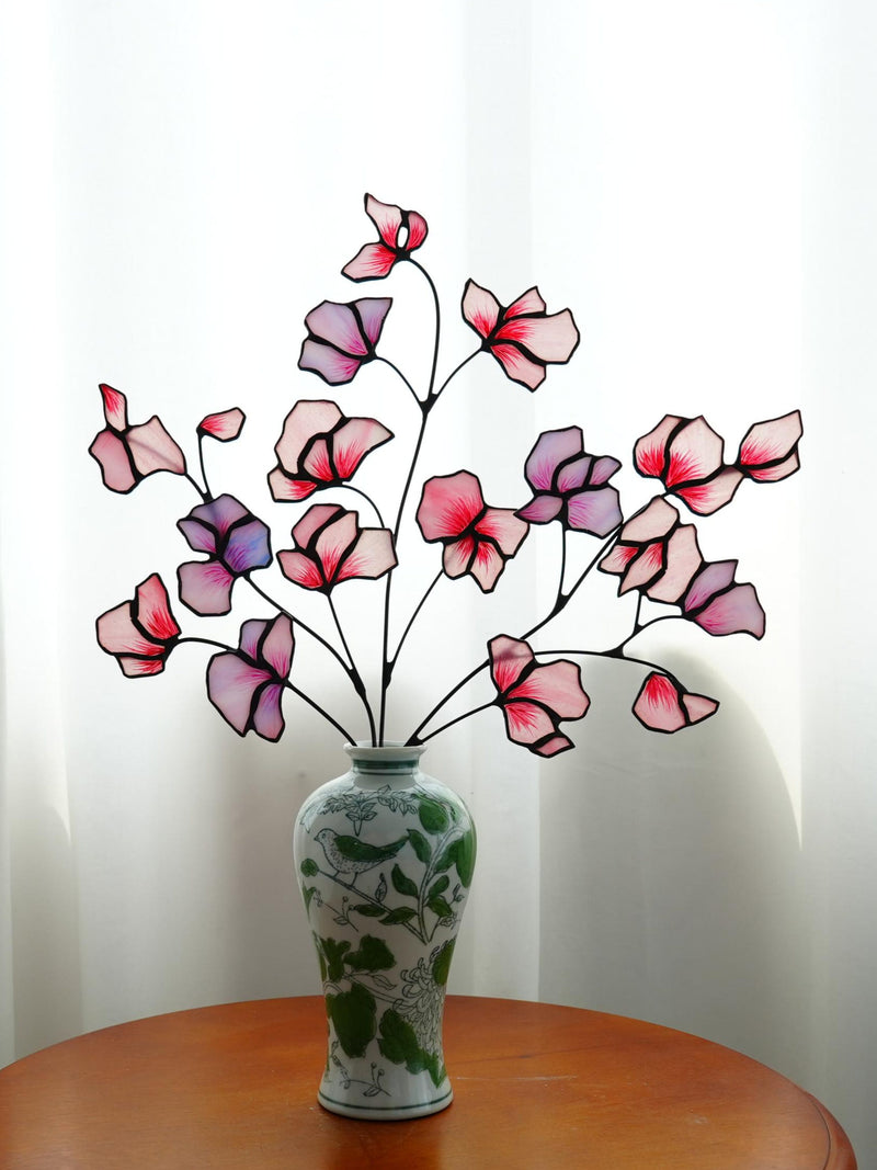 Stained Glass Sweet Pea Bouquet, Floral Home Decor Bouquet