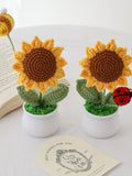 Crochet sunflower in pot handmade personalized gift for mother home decor desk decor knitted sunflowers with bee birthday gift for her house warming flower