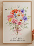 Family Birth Flower Bouquet | Gift for Mom Personalized Watercolor Birth Month Flower Print | Mother's Day Gift custom Matte Physical Print birthday flower