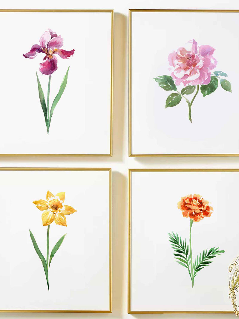 Personalized Birth Flower Print: Watercolor Floral Milestone Art birthday flower