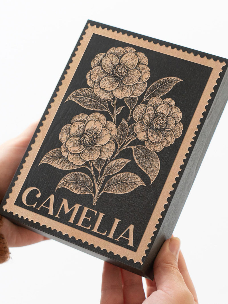 Camelia Floral Wall Art | Engraved Wood Lithograph Style Nature Illustration, Plant Flower Painting Mothers Gift, Vintage Alabama Stamp Art house warming flower