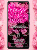 Electronic Housewarming Party Invitation, Digital New Home Invite, Pink Neon Flowers, Editable Template, Phone Text Evite, Instant Download house warming flower