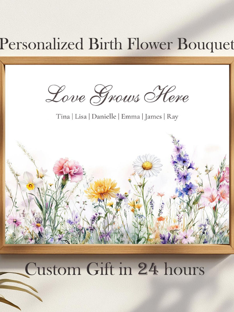 Custom Birth Month Flower meadow Personalized Family Birth Flower Bouquet MotherÕs Day Gift for Mom Gift for GrandmaÕs Garden Print Wall Art birthday flower