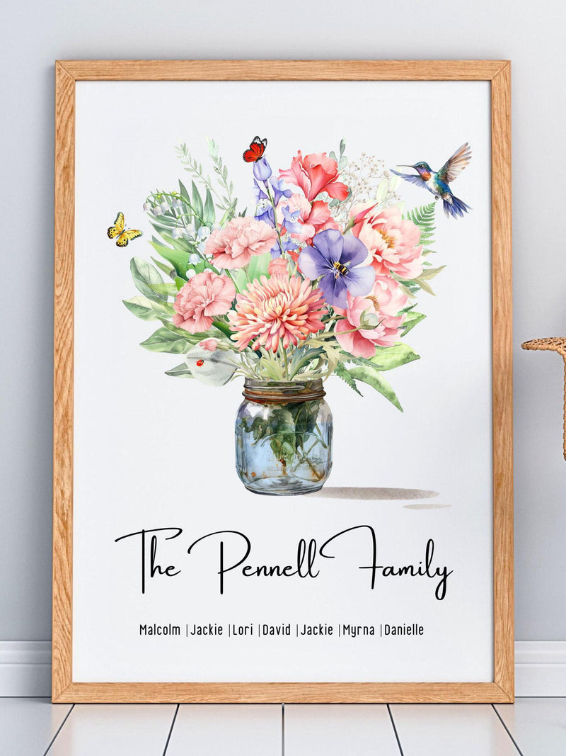 Custom Birth Month Flower Family Bouquet Print, Personalized Grandma's Garden Wall Art, Mother's Day Gift, Mom's Garden Picture Bouquet