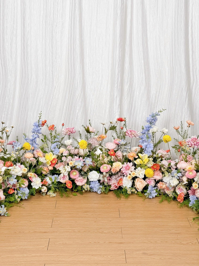 Pastel Wildflowers Grounded Floral Arch, Wildflowers Wedding Decor, Aisle Decoration, Floor Flowers Runners, Aisle Runner wedding flower