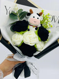 Crochet Rose Black White Cow Banquet, handmade Flower for Mother, Friend Thanksgiving Wedding  Bridal Flowers, Graduation Fake Flower house warming flower