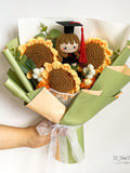Handmade Crochet Graduation Bouquet with Doll, Crochet Flowers Bouquet, US Gift for Graduates, Eternal Floral Keepsake, Graduation Gifts Bouquet