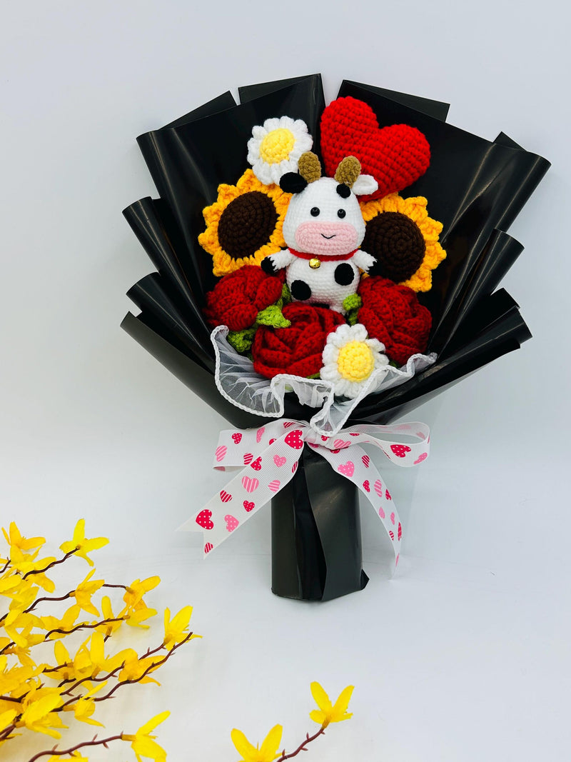Crochet Sunflower Rose Daisy Cow Banquet, handmade Flower for Mother, Friend Thanksgiving Wedding  Bridal Flowers, Graduation Fake Flower house warming flower
