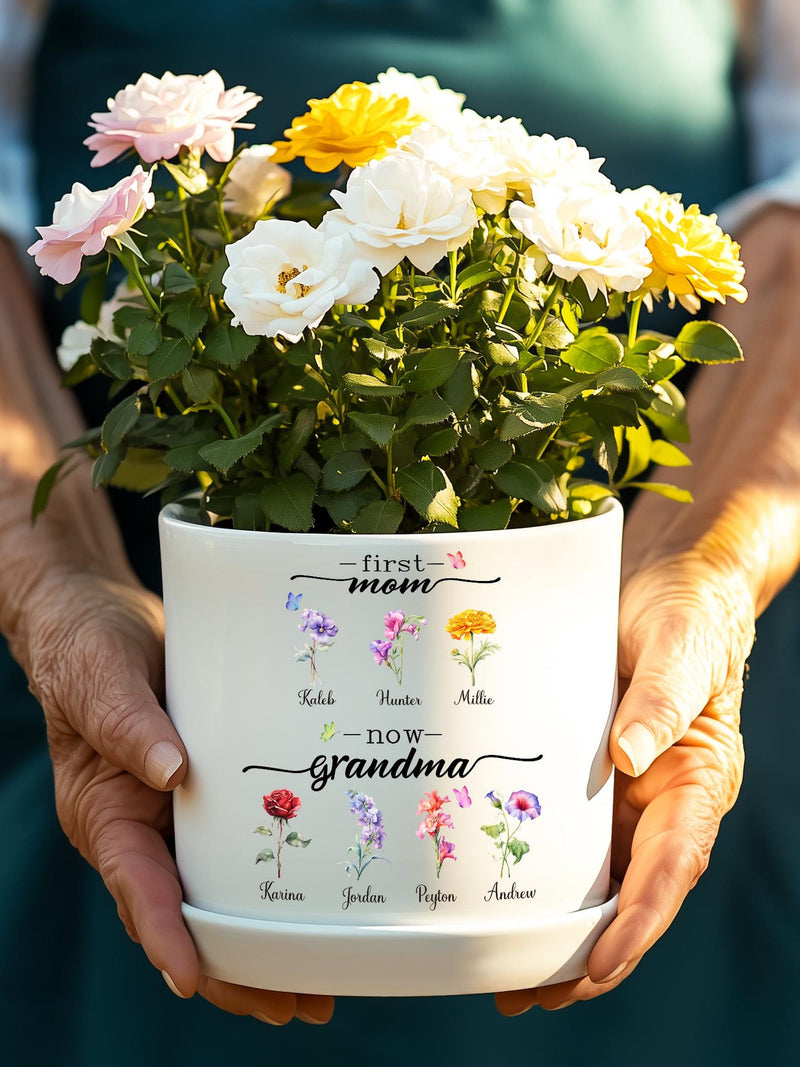 Personalized Grandmas Garden Gift for Mothers Day Gifts, Custom Birth Flower Plant Pot, Mom Gifts from Daughter, Indoor/Outdoor Flower Pot birthday flower