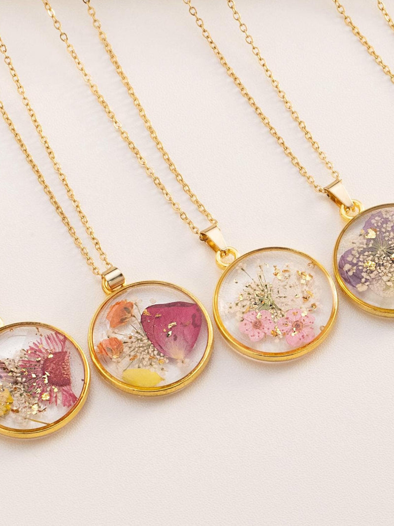 Handmade Pressed Flower Necklace, Custom Birth Flower Necklace, Real Flower Necklace, Dried Flower Necklace, Bridesmaid & Anniversary Gift ANNIVERSARY