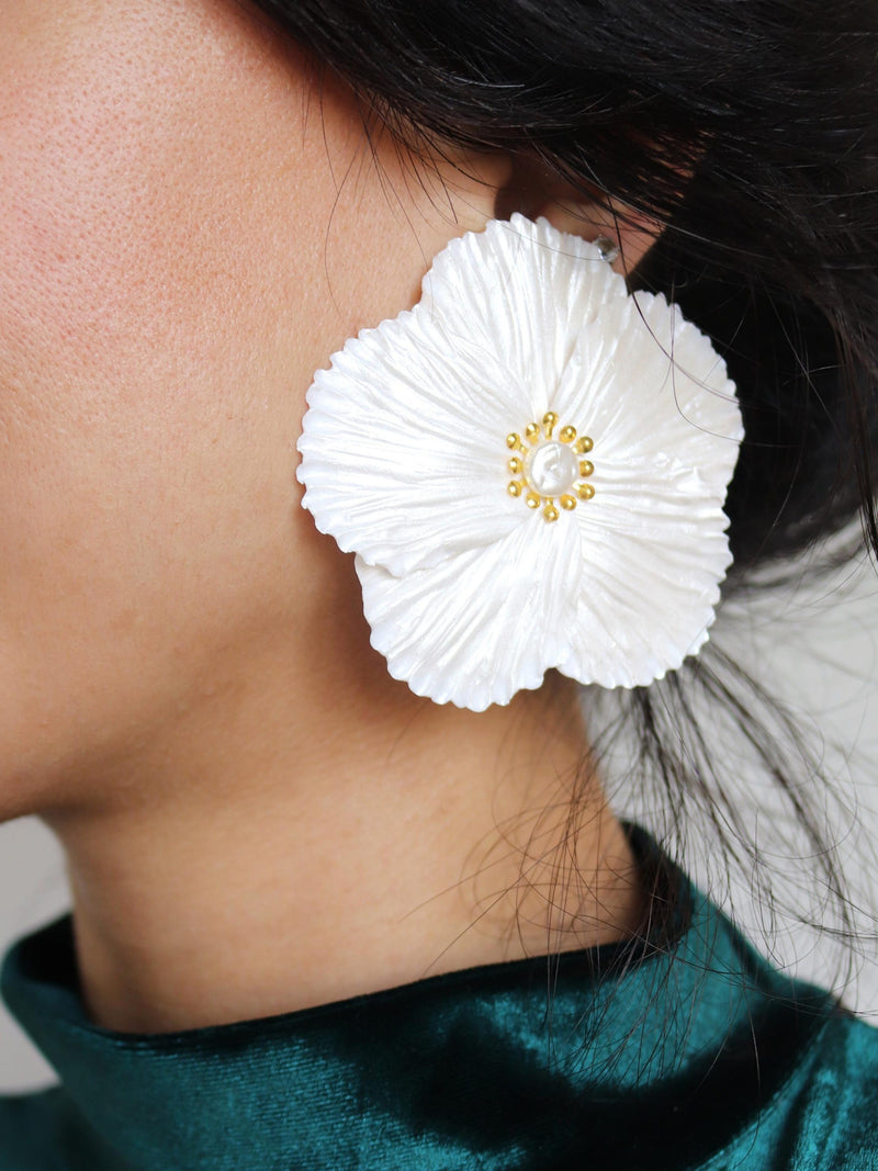 Handmade White Flower Polymer Clay Earrings: Lightweight Bridal Jewelry ANNIVERSARY