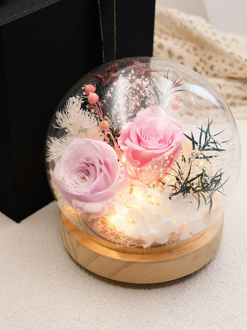 Eternal Rose Glass Dome: Handmade Preserved Flower LED Light_ Mother's Day gift_ gift for Mom and Grandma ANNIVERSARY