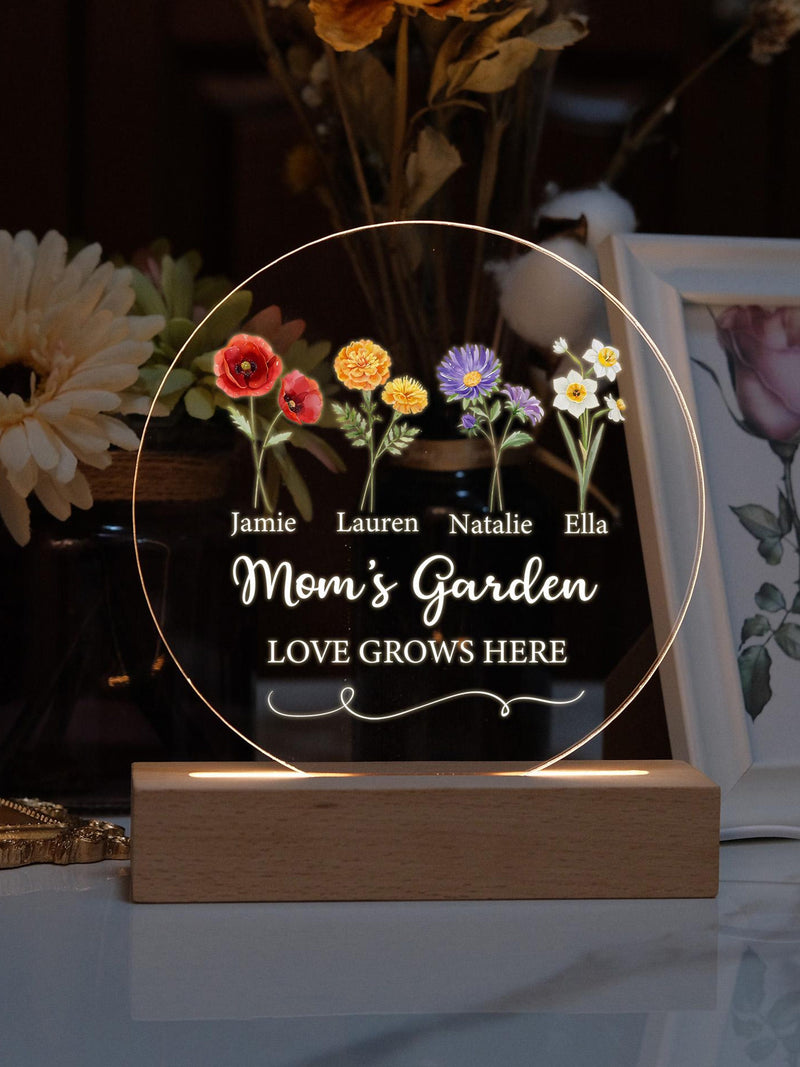 Personalized Birth Flower LED Night Light - Mom's Garden Gift birthday flower