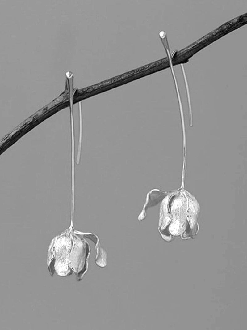 Tulip Earrings in Sterling Silver ¥ 50mm ¥ 12mm Flower ¥ Stamped 925 ¥ Tariff Free Delivery to USA FLOWER DELIVERY