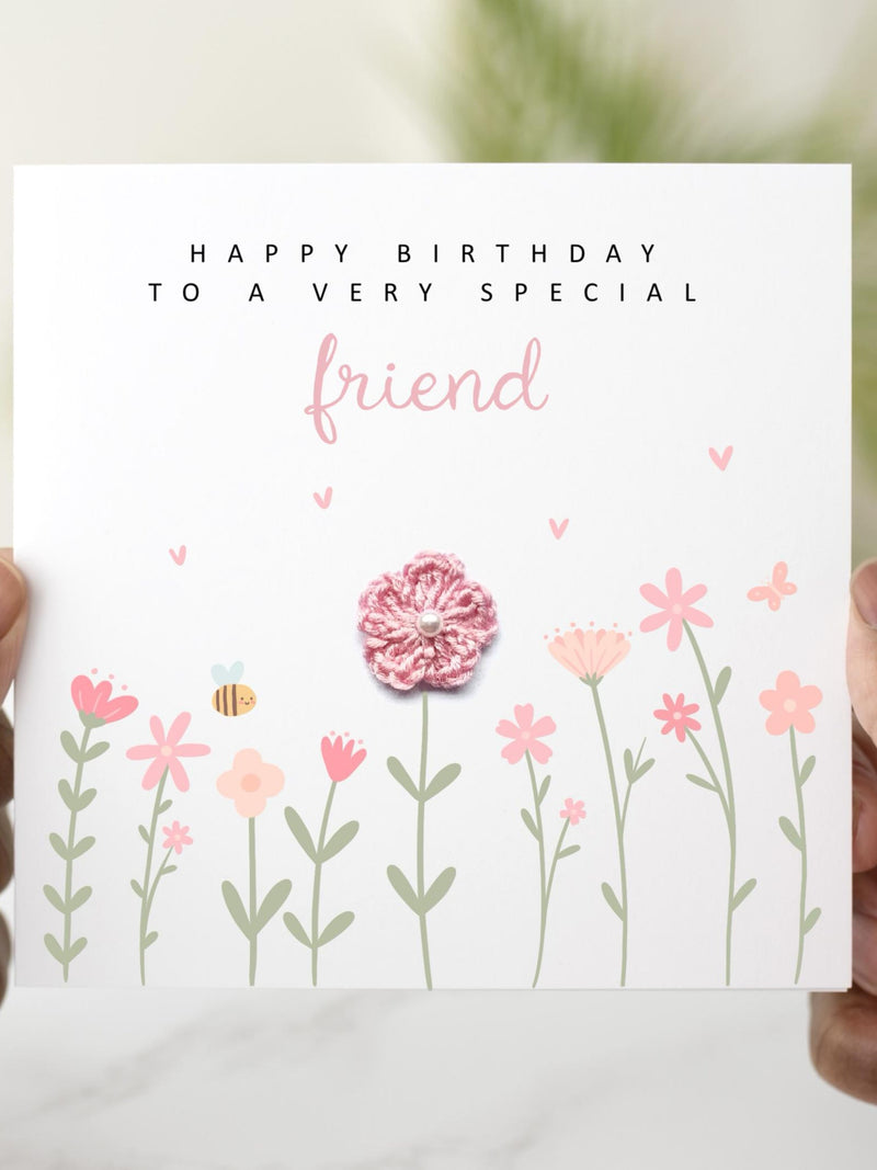 Friend Birthday Card - Handmade Crochet Flower - Birthday Card For Friend - Friend Keepsake Birthday Gift - Crochet Friend card birthday flower