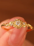 Yellow Gold Flower Style Handmade Moissanite Diamond Wedding Engagement Ring Floral Gift for Her Mom Wife Unique Classic Diamond Jewelry ANNIVERSARY