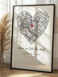 Personalised Wedding Print & Frame Gift | Anniversary Engagement First Date Couple Heart Minimalist Map Home Decor Married Valentines Unique ANNIVERSARY
