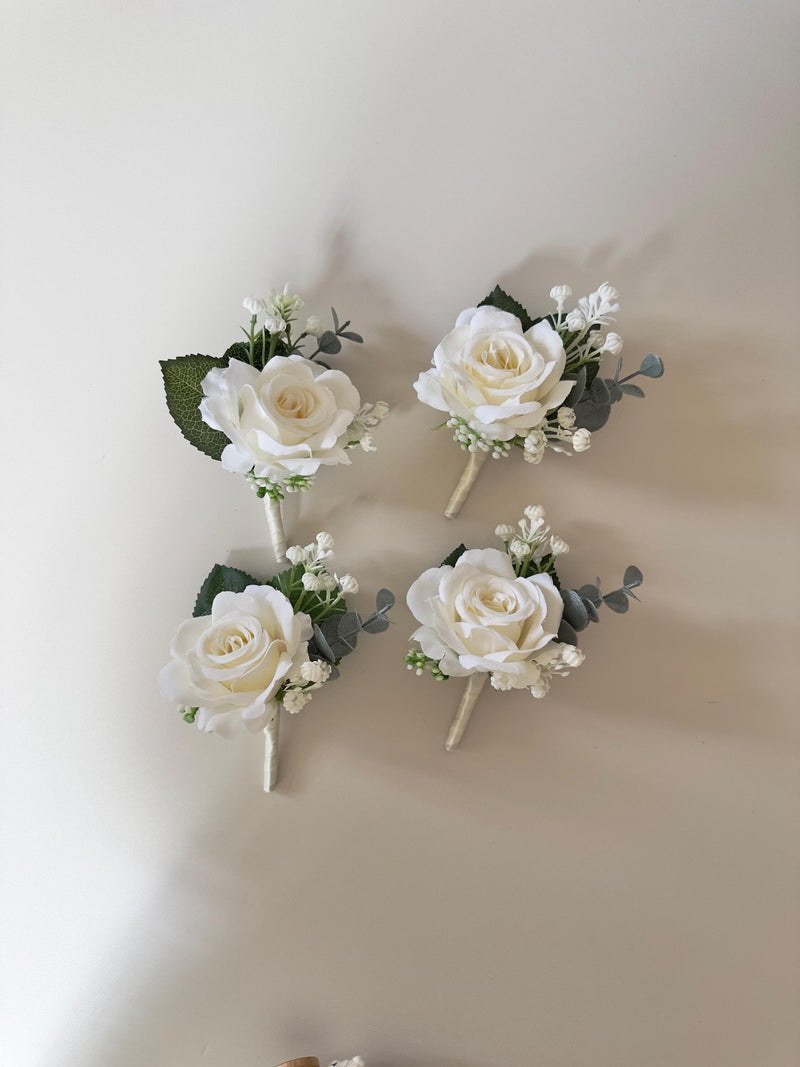Handmade Ivory Rose Boutonniere: Rustic Wedding Groomsmen Accessory wedding flower
