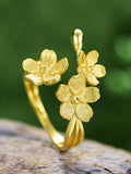Gold Plated Silver Forget Me Not Flower Cluster Ring ¥ Adjustable Open Size ¥ Tariff Free Delivery to USA FLOWER DELIVERY